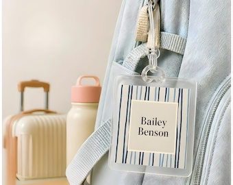 Personalized Striped Laminated Bag Tag, Custom Name Luggage Label for Kids Backpack and Diaper Bag