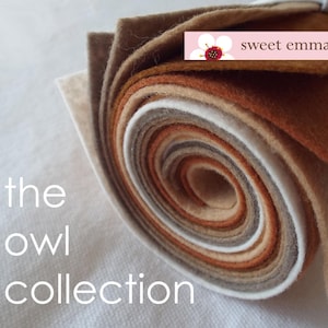 9x12 Wool Felt Sheets - The Owl Collection - 8 sheets of wool blend felt