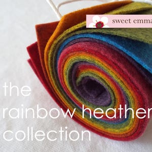9x12 Wool Felt Sheets - The Rainbow Heathers Collection - 8 Sheets of Felt