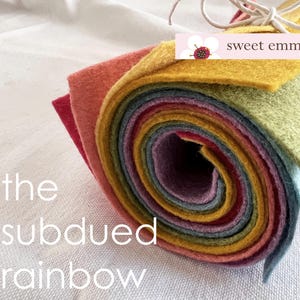 9x12 Wool Felt Sheets - The Subdued Rainbow Collection- 8 Sheets of Felt