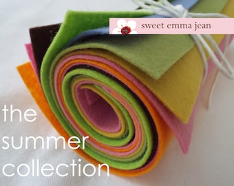 9x12 Wool Felt Sheets - A Collection of Summer Colors - 8 Sheets of Felt