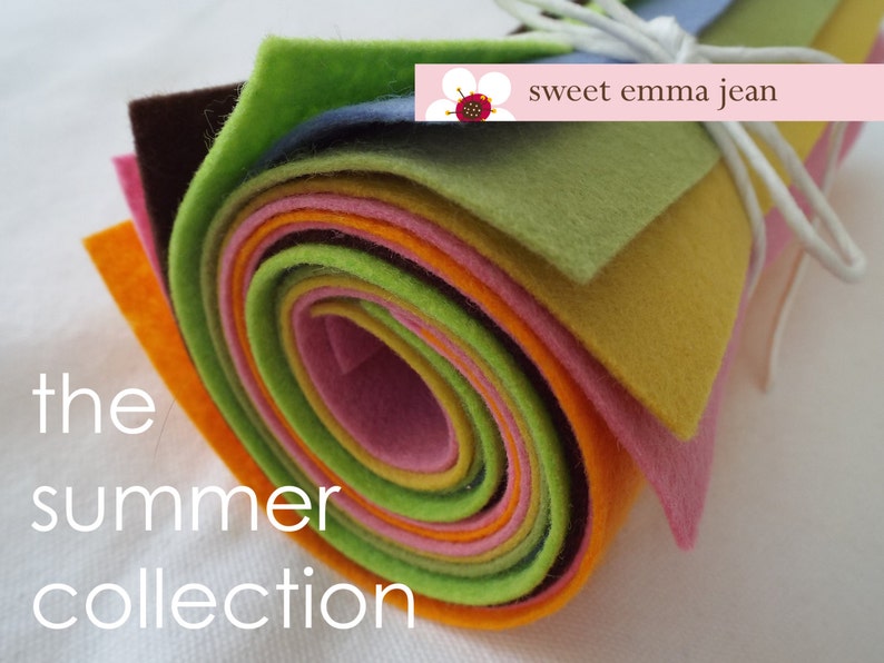 9x12 Wool Felt Sheets A Collection of Summer Colors 8 Sheets of Felt image 1