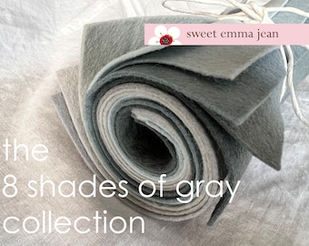 9x12 Wool Felt Sheets - The "8 Shades of Gray" Collection - 8 Sheets of Felt