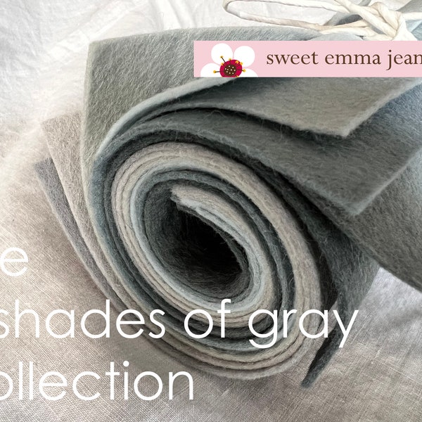 9x12 Wool Felt Sheets - The "8 Shades of Gray" Collection - 8 Sheets of Felt