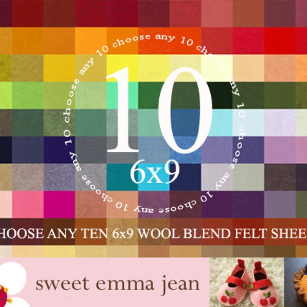 6x9 Felt Sheets - Choose any TEN merino wool felt sheets