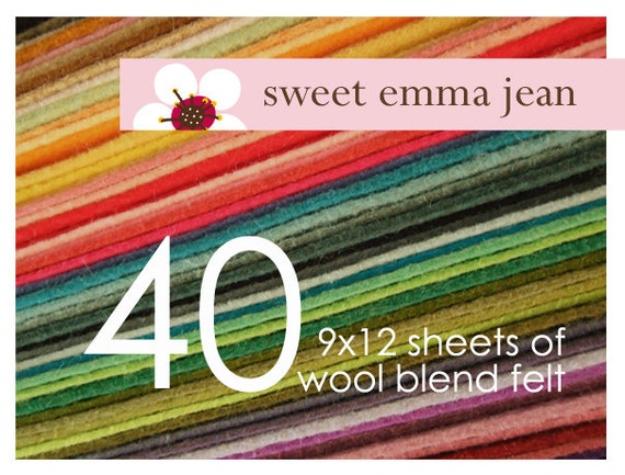 Ten 9" X 12" Sheets FLOWER BOUQUET Felt Collection Merino Wool Blend Felt 