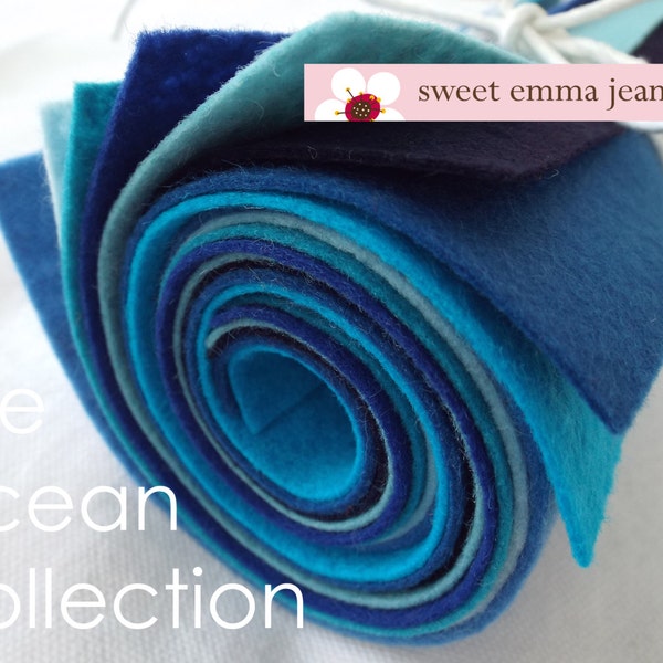 9x12 Wool Felt Sheets - The Ocean Collection - 8 Sheets of Blue Felt