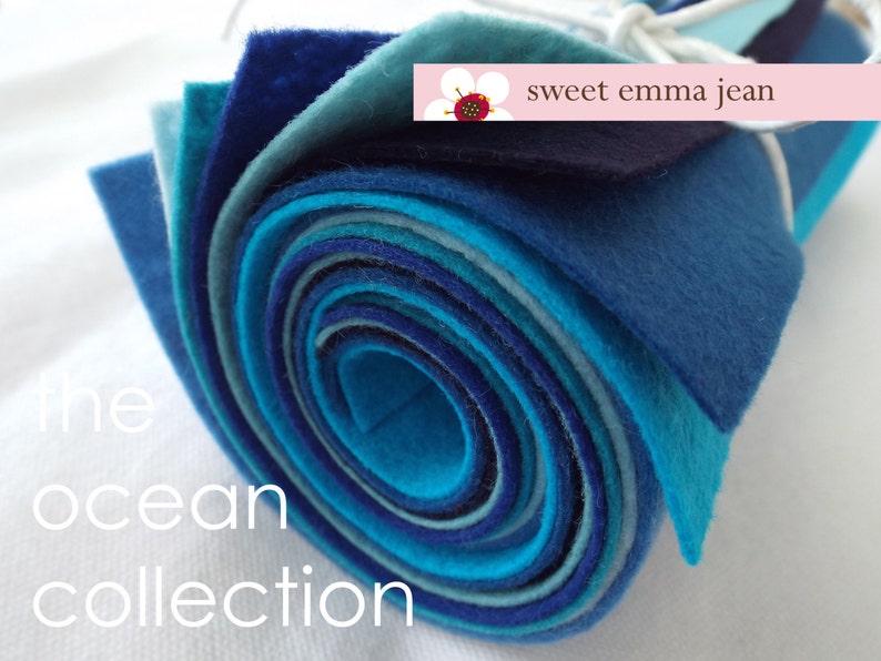 9x12 Wool Felt Sheets The Ocean Collection 8 Sheets of Blue Felt image 1