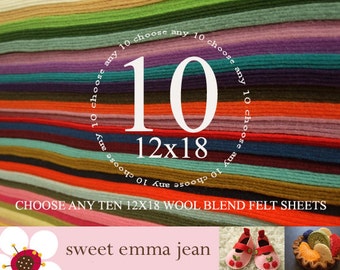 12x18 Wool Felt Sheets - Choose any TEN wool felt sheets