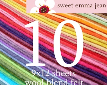 Arkusze filcu z mieszanki wełny – opakowanie 10 sztuk, 9x12, artykuły rzemieślnicze