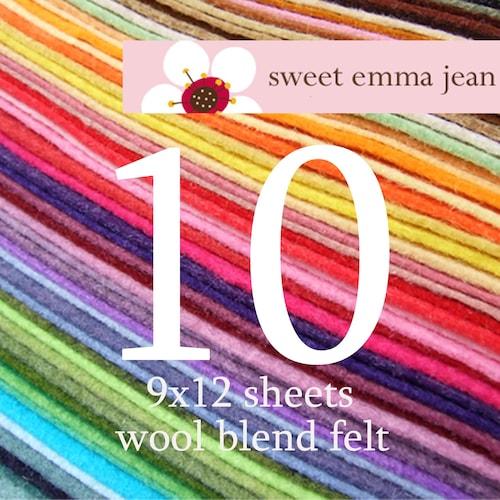 Feuilles de feutre en mélange de laine - lot de 10, fournitures créatives 9 x 12
