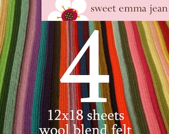 Merino Wool Blend Felt Sheets 12x18: Choose Any 4 Colors