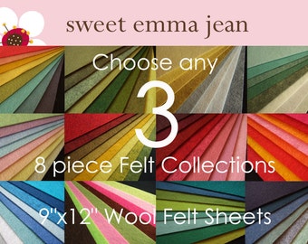 Choose any 3 eight piece Felt Collections - High Quality Wool Felt Assortments