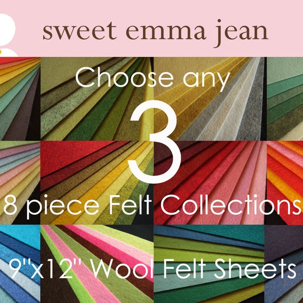 Choose any 3 eight piece Felt Collections - High Quality Wool Felt Assortments