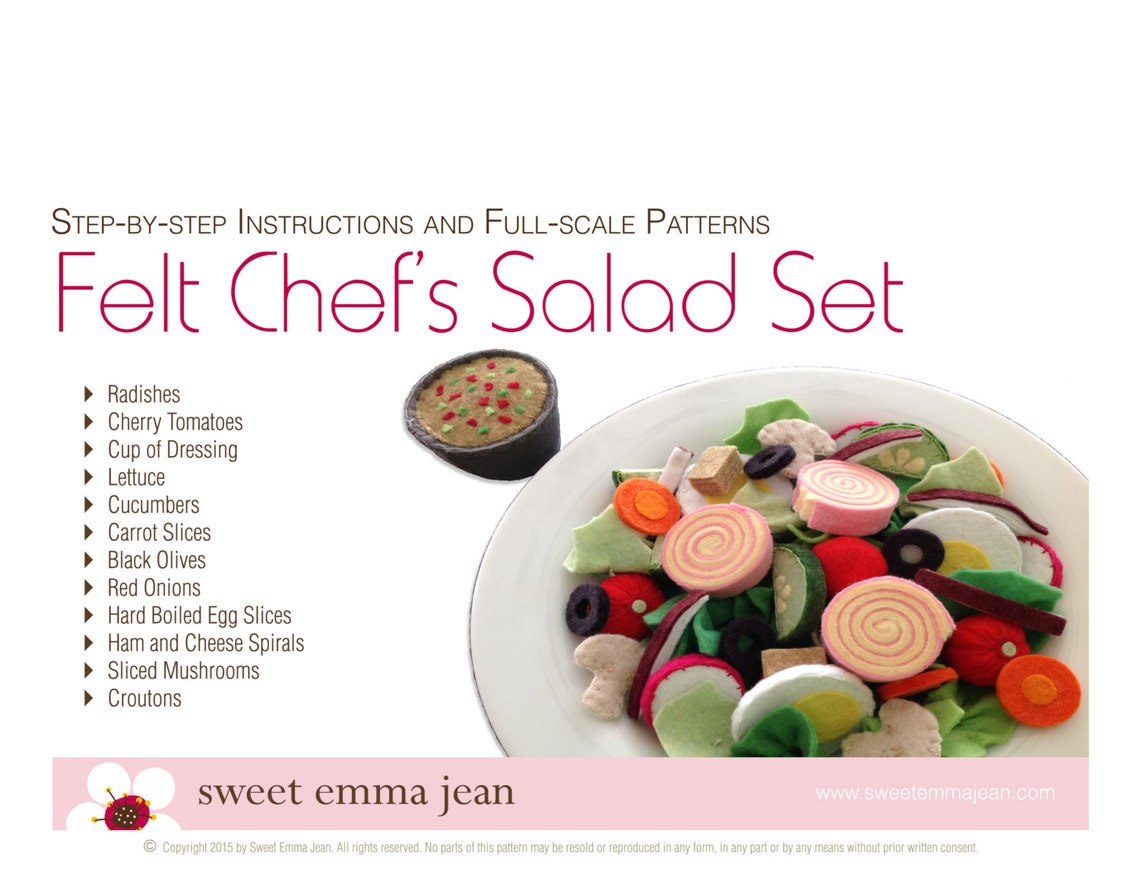 Felt Salad Play Food Pattern Chef's Salad Set DIY Felt Etsy