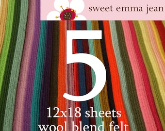 Wool Blend Felt - Five 12x18 Craft Fabric Sheets