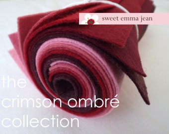 9x12 Wool Felt Sheets - The Crimson Ombre Collection - 8 Sheets of Felt