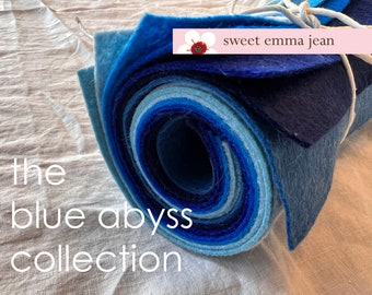 9x12 Wool Felt Sheets - The Blue Abyss Collection - 8 Sheets of Blue Felt