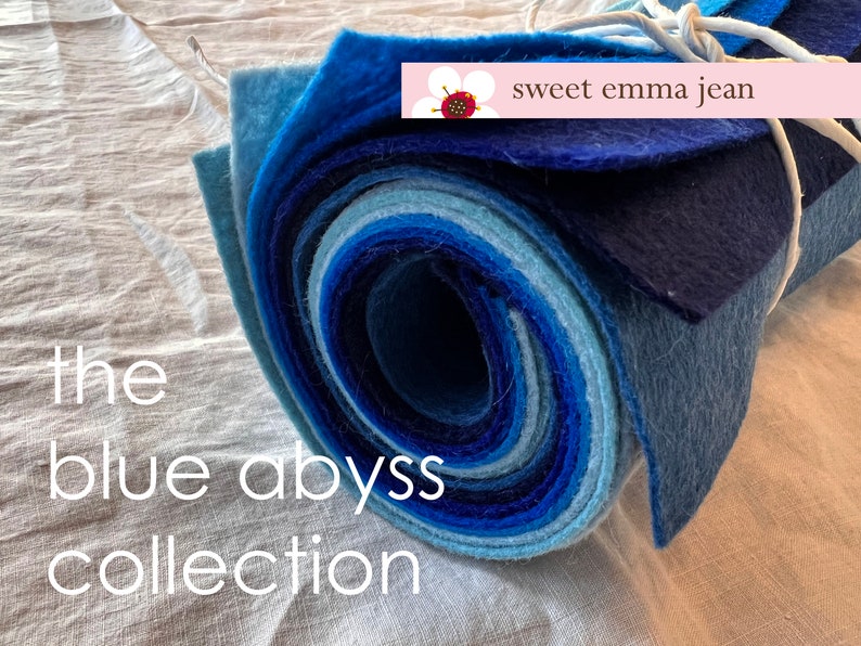9x12 Wool Felt Sheets The Blue Abyss Collection 8 Sheets of Blue Felt image 1