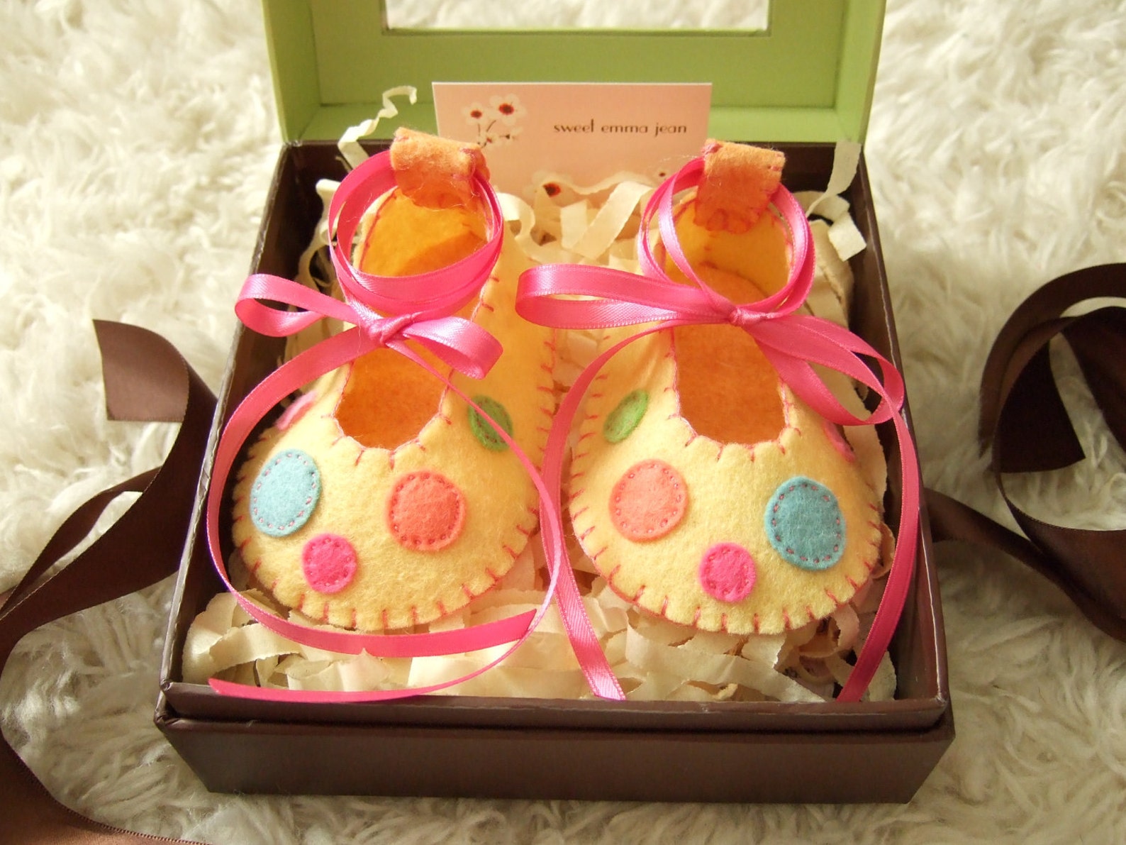 light yellow ballet flats with confetti polka dots - felt baby shoes - can be personalized