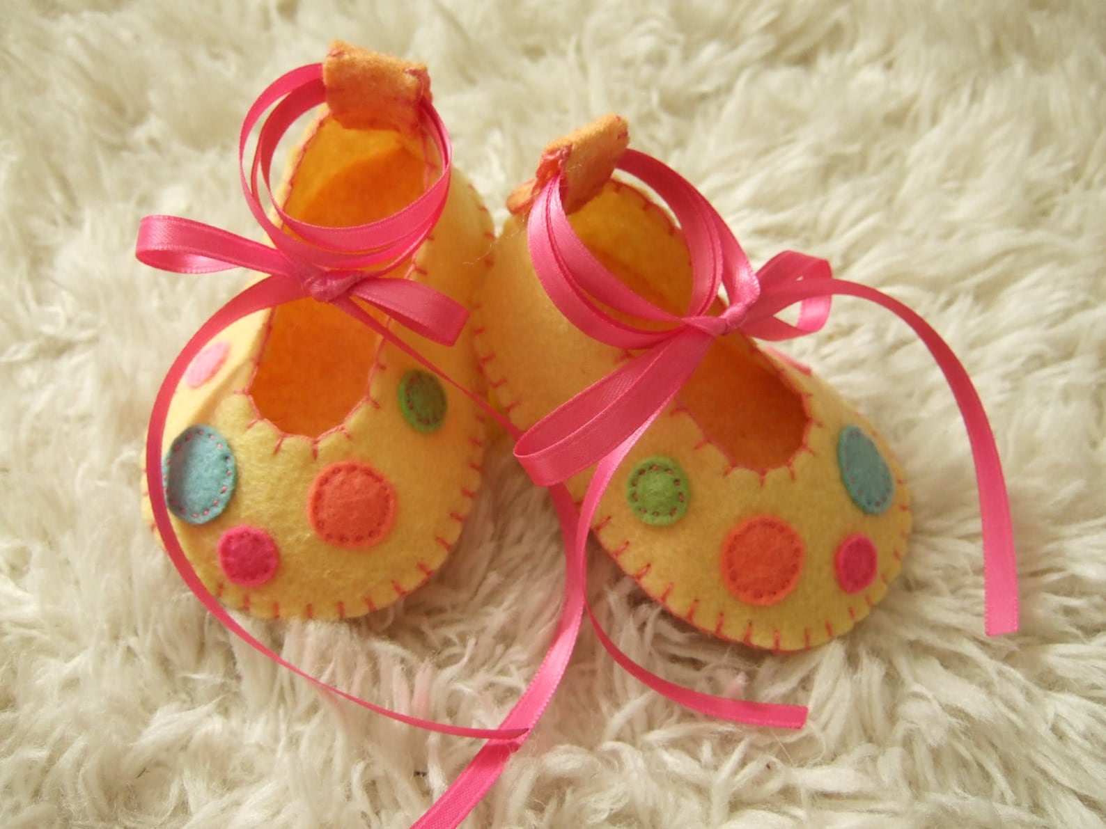 light yellow ballet flats with confetti polka dots - felt baby shoes - can be personalized
