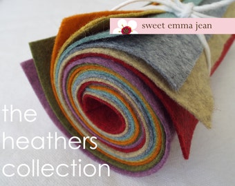 9x12 Wool Felt Sheets - A Collection of Heathers - 8 Sheets of Felt