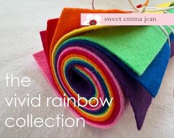 9x12 Wool Felt Sheets - The Vivid Rainbow Collection - 8 Sheets of Felt