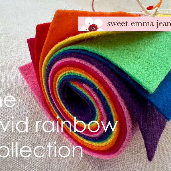 9x12 Wool Felt Sheets - The Vivid Rainbow Collection - 8 Sheets of Felt