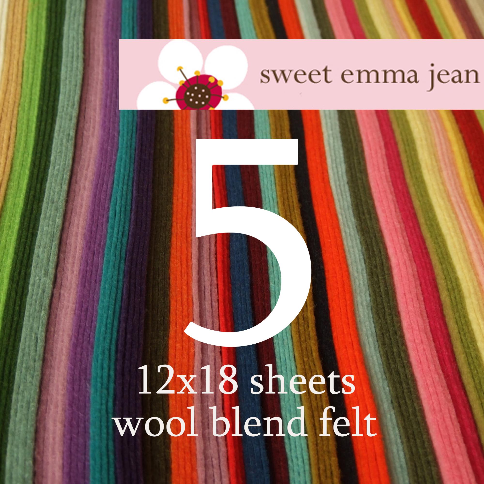 Wool Felt Sheets - Choose Any (5) Five 12x18 sheets - Wool Blend Felt