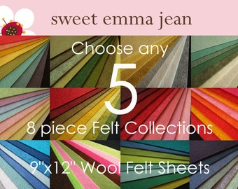 Choose any 5 eight piece Felt Collections - High Quality Wool Felt Assortments