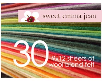 Wool Felt Sheets - Choose Any Thirty (30) - Merino Wool Blend Felt