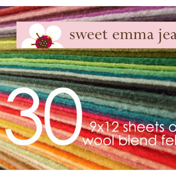 Wool Felt Sheets - Choose Any Thirty (30) - Merino Wool Blend Felt