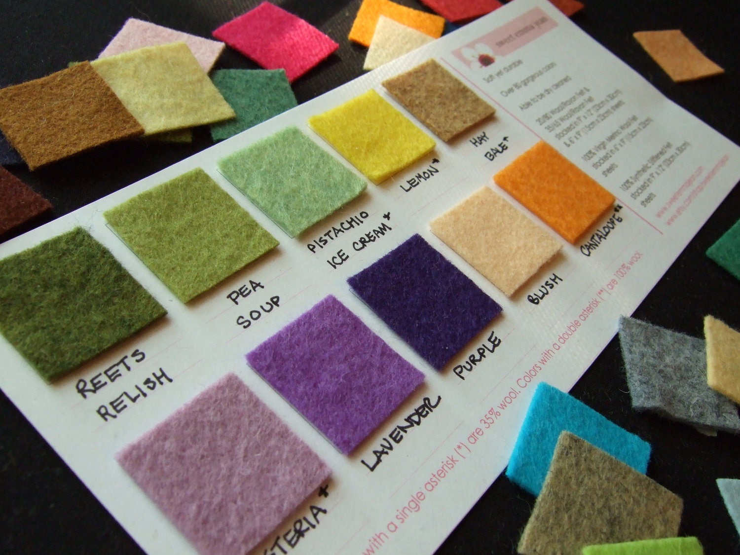 You Choose Any 10 Felt Swatches - 213 colors to pick from