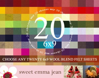 6x9 Wool Felt Sheets - Choose Any 20 Colors of Wool Blend Felt