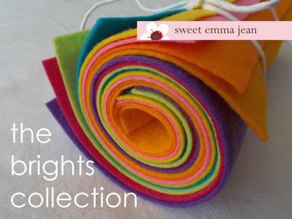 Wool Blend Felt Rainbow Colors, Set of 12 Colors Wool Felt for Crafts 9x12,  6x9 or 12x18 Sheets 