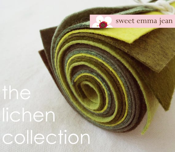 Green Wool Blend Felt Sheets: Lichen Collection, 9x12 (8 Colors)
