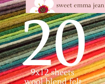 Wool Blend Felt Sheets: Choose Any 20 Colors (9x12")