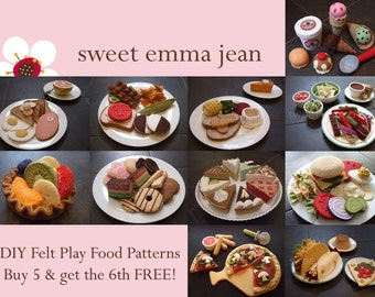 Felt Play Food Pattern PDFs - Buy Five Get Sixth FREE - DIY Felt Food Patterns