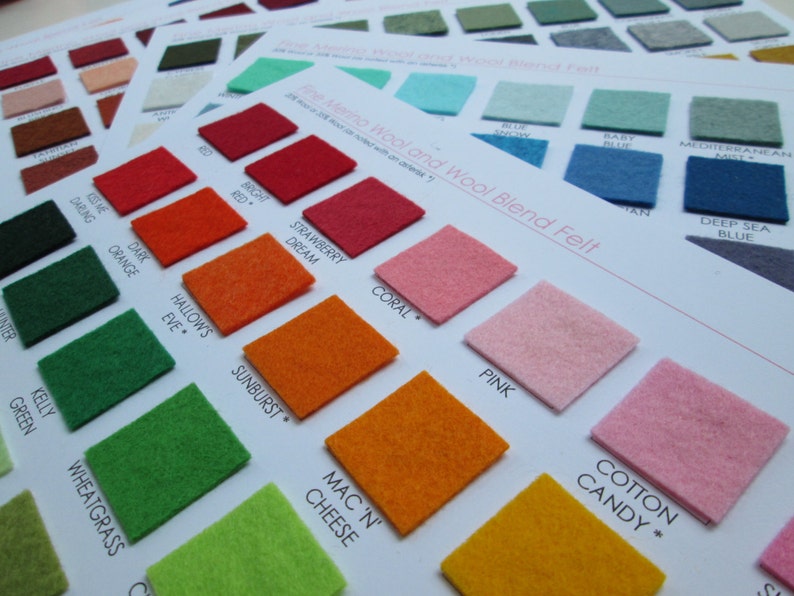 Wool Felt Swatch Card Set Samples of Every Amazing Color Plus you get a 5 dollar shop credit with purchase image 1