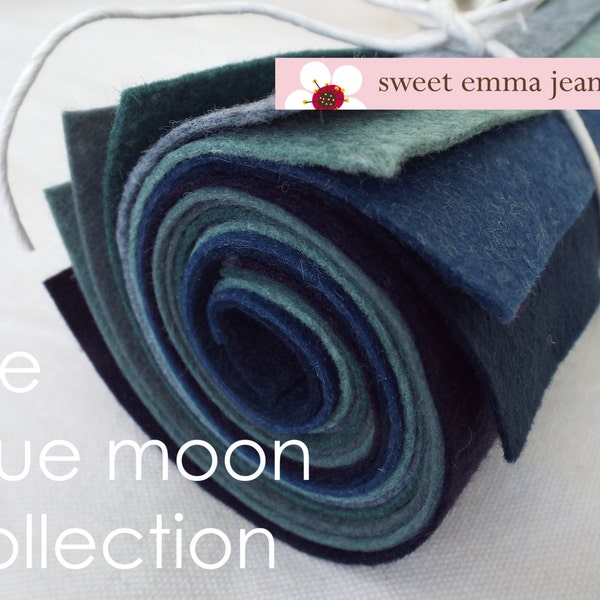 The Blue Moon Collection - 8 Sheets of Felt - 9x12 Wool Felt Sheets