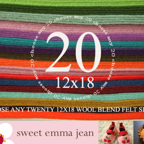 Wool Felt Sheets - Choose Any Twenty 12x18 Sheets - Merino Wool Blend Felt