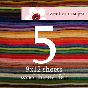 9x12 Wool Felt Sheets - Choose any FIVE wool blend felt sheets