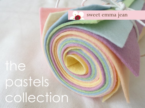 Pastels Felt Collection 12 Sheets of Wool Blend Felt Pastel Shades
