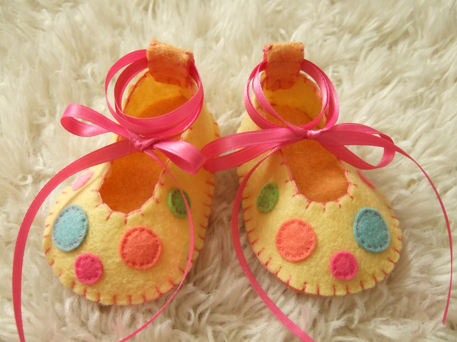 light yellow ballet flats with confetti polka dots - felt baby shoes - can be personalized