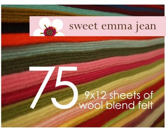 FELT - Wool Felt Sheets - Choose Any Seventy-Five (75) - Wool Blend Felt