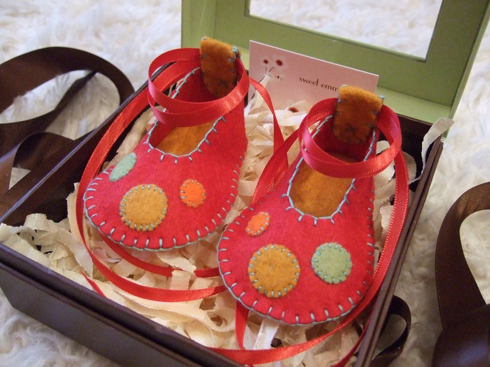 candy apple red ballet flats - felt baby shoes - can be personalized
