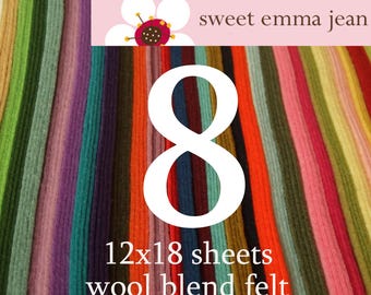 Wool Blend Felt Sheets 12x18 - Choose Any Eight Colors
