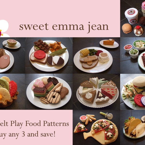 Felt Play Food Pattern PDF - Acheter tous les trois et économiser - DIY Felt Food Patterns