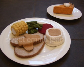 Thanksgiving Dinner Felt Play Food Pattern - Holiday Turkey Dinner PDF - DIY Felt Food