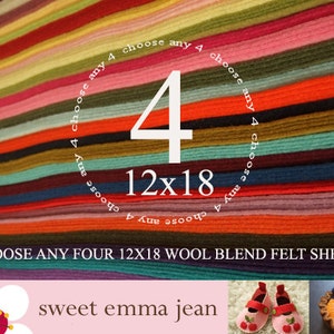 12x18 Wool Felt Sheets Choose any FOUR merino wool blend felt sheets image 1